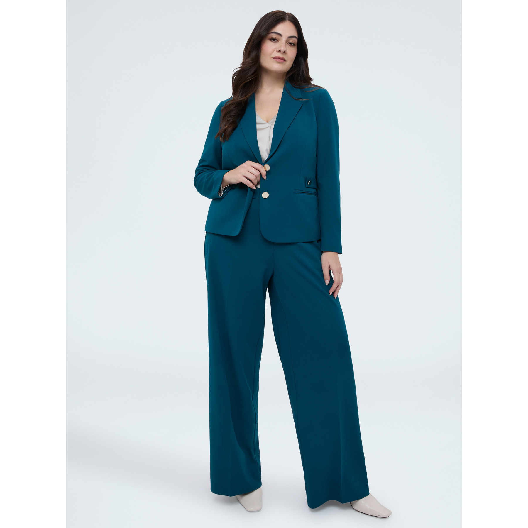 Fiorella Rubino - Blazer corto en tejido elástico - Petrol Blue