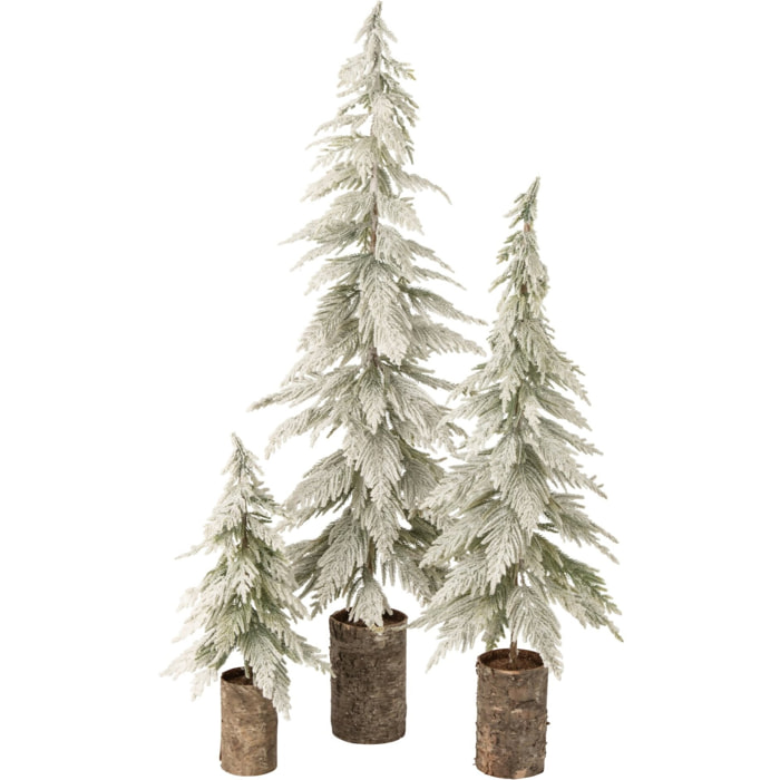 J-Line sapin de Noël enneigé avec socle en bois - polyéthylène - blanc/naturel - large