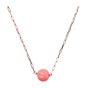 Collana Catena Forzatina con Pendente Sferico in Pietra Naturale Quarzite Rosa in Argento 925 placcato Oro rosa 18Kt