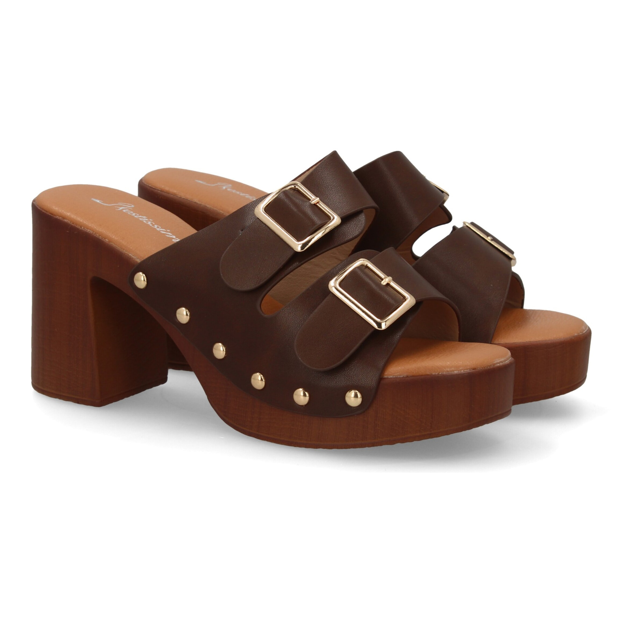 Sandalia plataforma mujer con hebillas y tachuelas