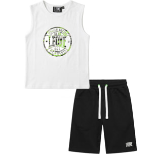 Conjunto de camiseta sin mangas flúor militar para niño y bermudas.