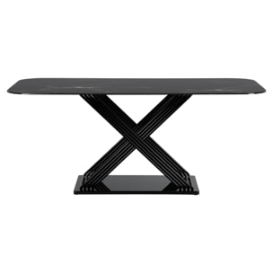 Mesa Comedor Metal-cristal Negro 180x90x75 Cm