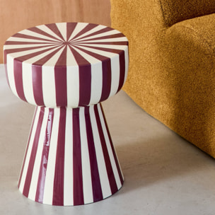 Table d'appoint. bout de canapé. table de chevet. acier émaillé rayures bicolore. violet et blanc. Ø34 x H41cm