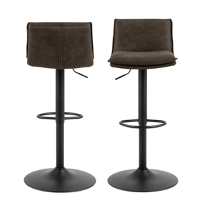Alora - lot de 2 tabourets - ajustables et pivotants - en tissu texturé et suédine - gris anthracite - Gris Anthracite