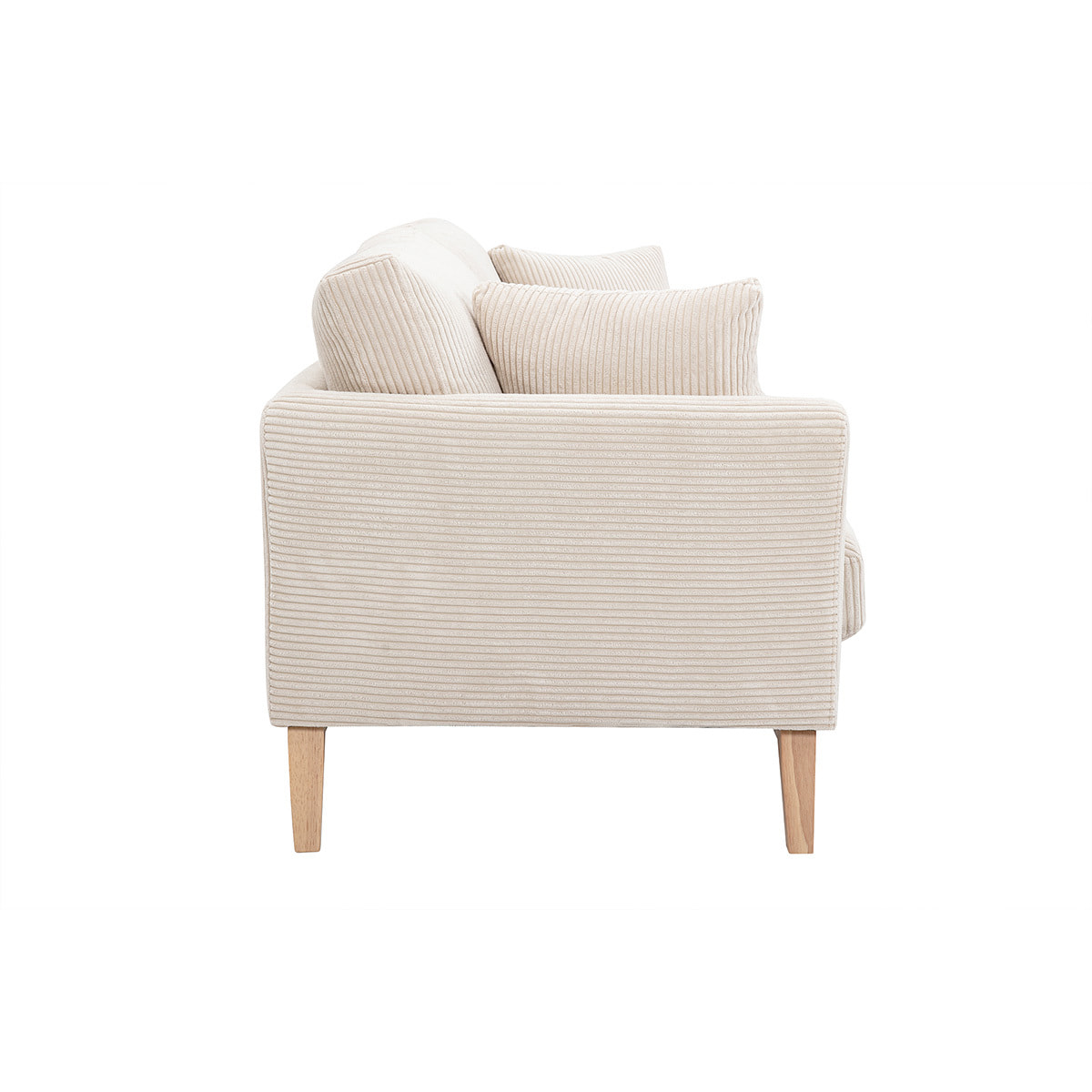 Canapé scandinave déhoussable 3 places en tissu velours côtelé beige et bois clair OSLO