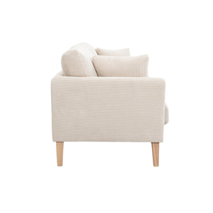 Canapé scandinave déhoussable 3 places en tissu velours côtelé beige et bois clair OSLO