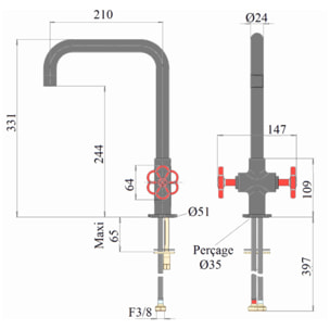 PAINI Mélangeur cuisine Induss Bec haut noir mat - manette noire