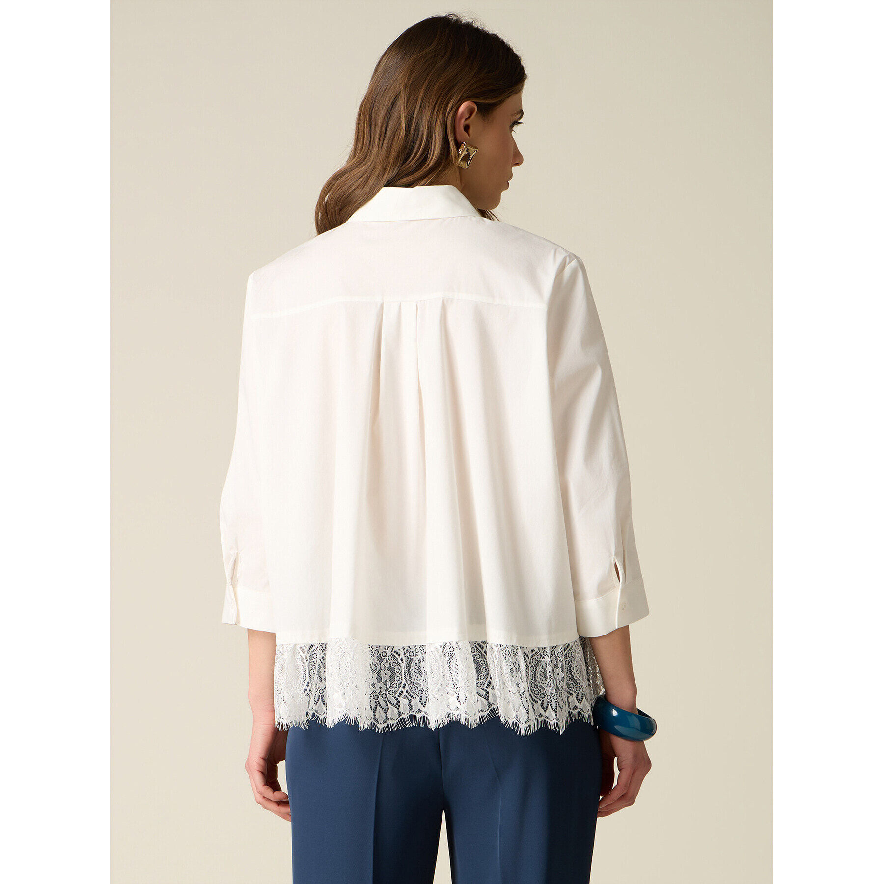 Oltre - Camicia con balza in pizzo - Bianco