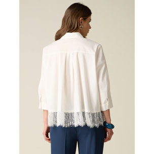 Oltre - Camicia con balza in pizzo - Bianco
