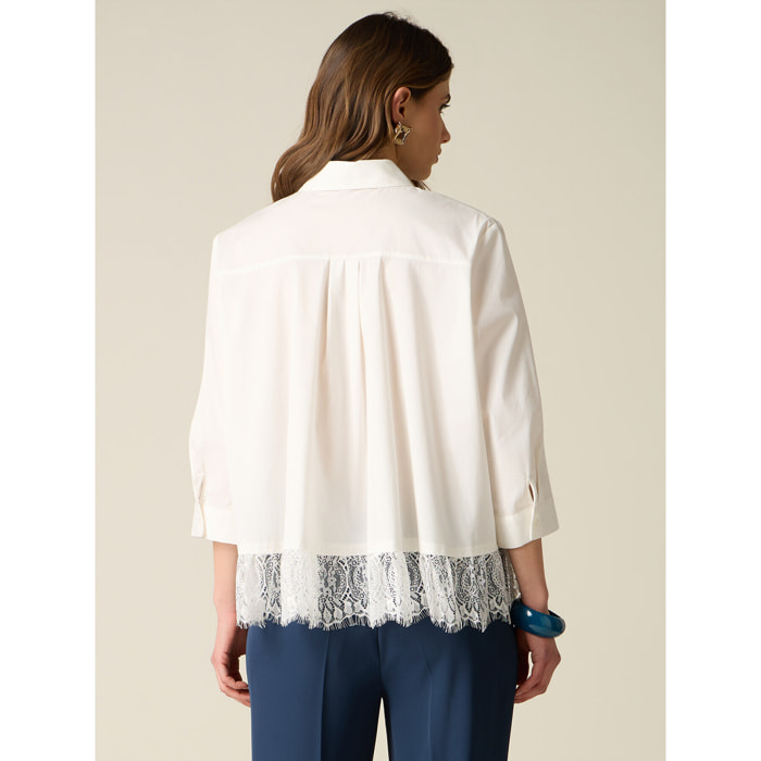 Oltre - Camicia con balza in pizzo - Bianco