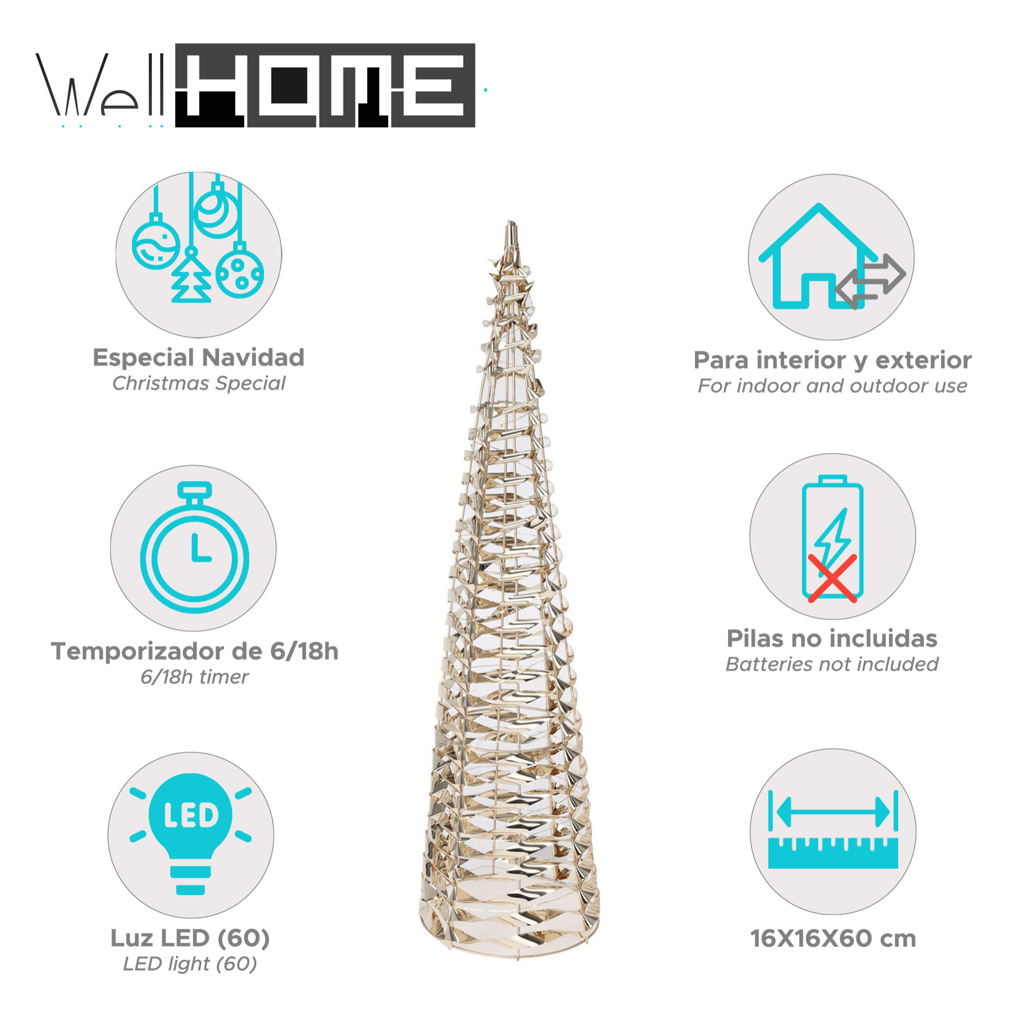 árbol navideño decorativo luminoso con diseño retorcido y 60 micro led h.60cm