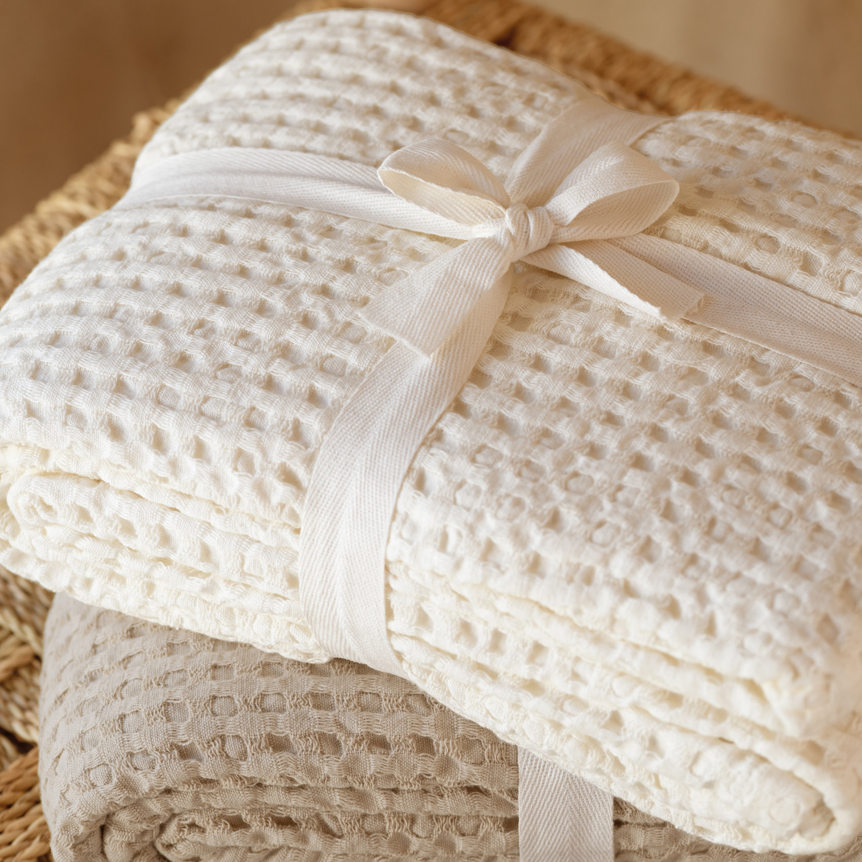 Plaid en coton gaufré - Ecru