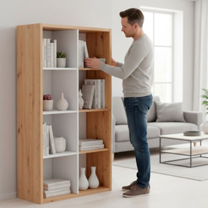 Libreria Cubi 8 Vani Modulare Mobile Moderno Per Libri Installabile In Verticale O Orizzontale Soggiorno Ufficio 71.5 x 137 x 33 Cm Rovere e Bianco