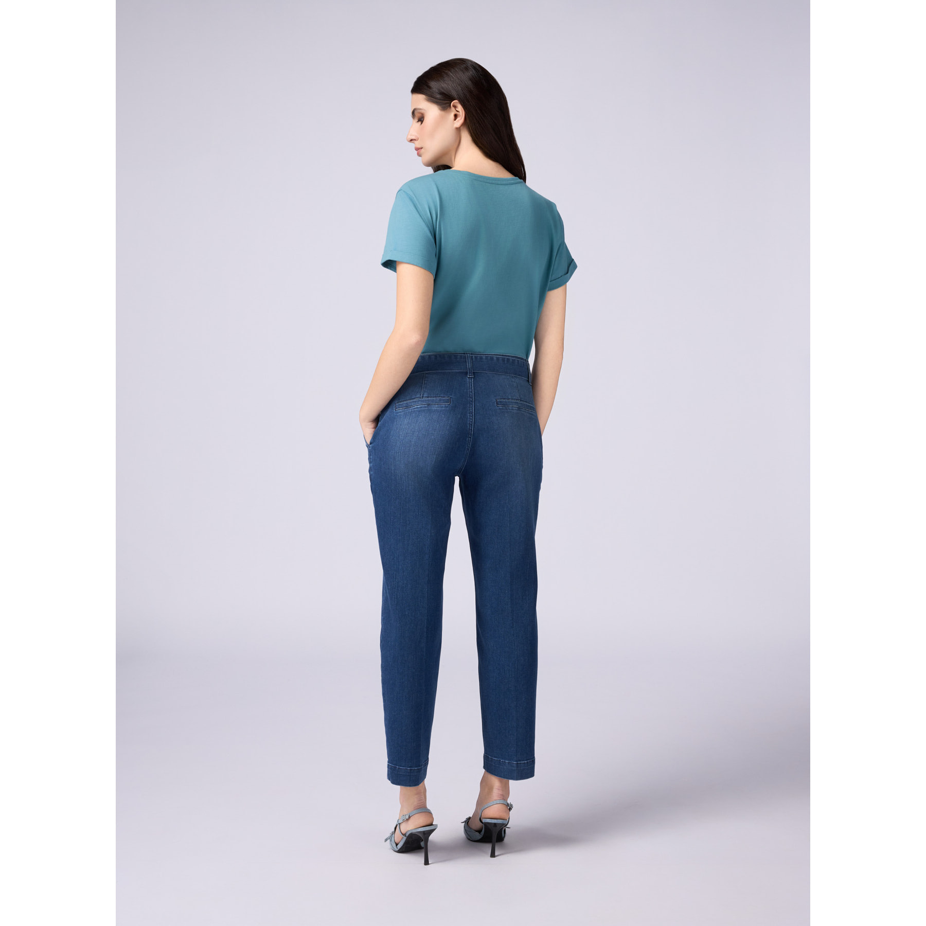 Oltre - Jeans chino con cintura e fibbia gioiello - Blu