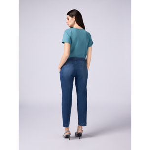 Oltre - Jeans chino con cintura e fibbia gioiello - Blu