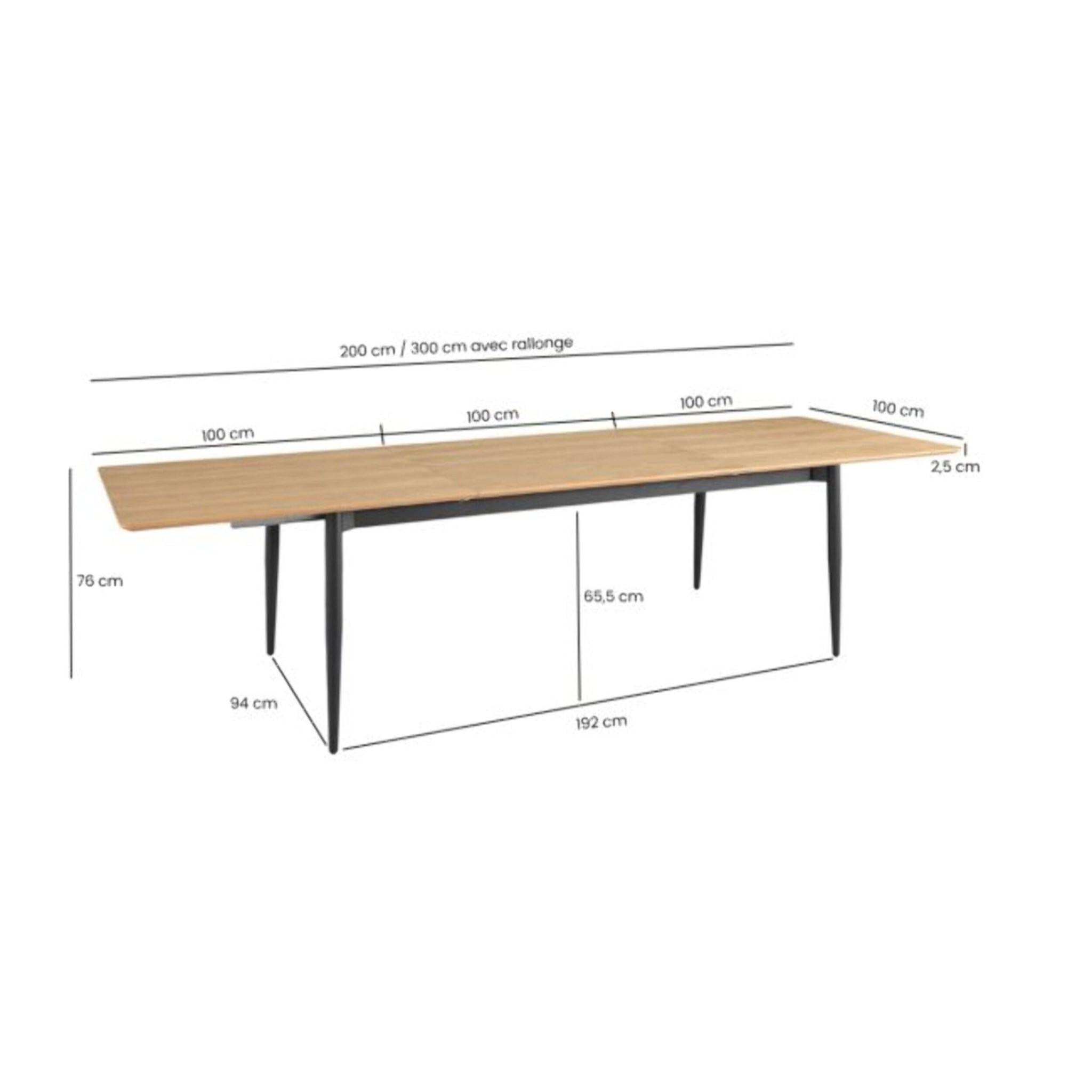 Table extensible L. 200/300 cm plateau placage bois de frêne - ISEO