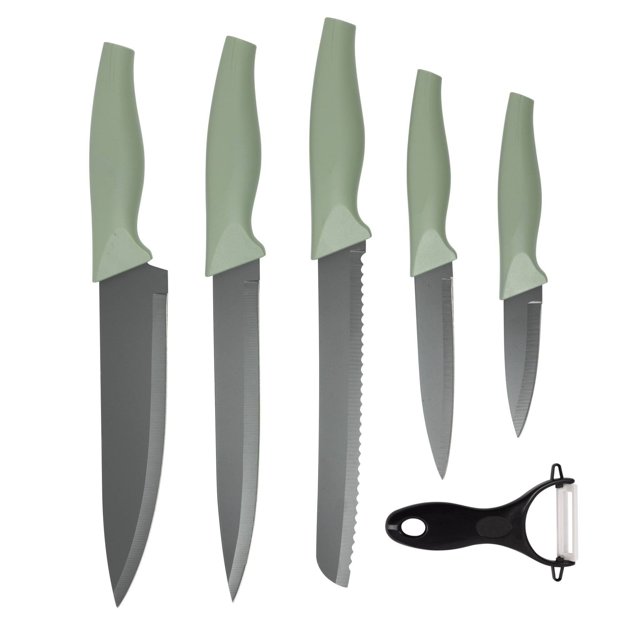 Juego de 5 cuchillos acero inoxidable + pelador de revestimiento antiadherente cedar san ignacio