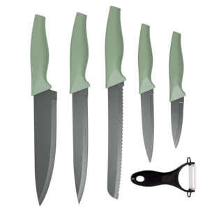 Juego de 5 cuchillos acero inoxidable + pelador de revestimiento antiadherente cedar san ignacio