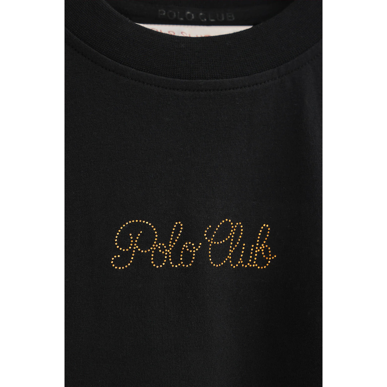 Camiseta negra de manga corta y corte boxy con logotipo brillantes Polo Club