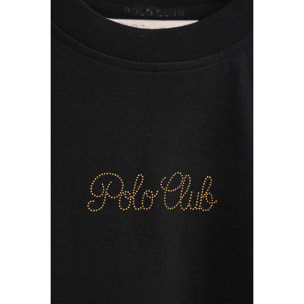 Camiseta negra de manga corta y corte boxy con logotipo brillantes Polo Club