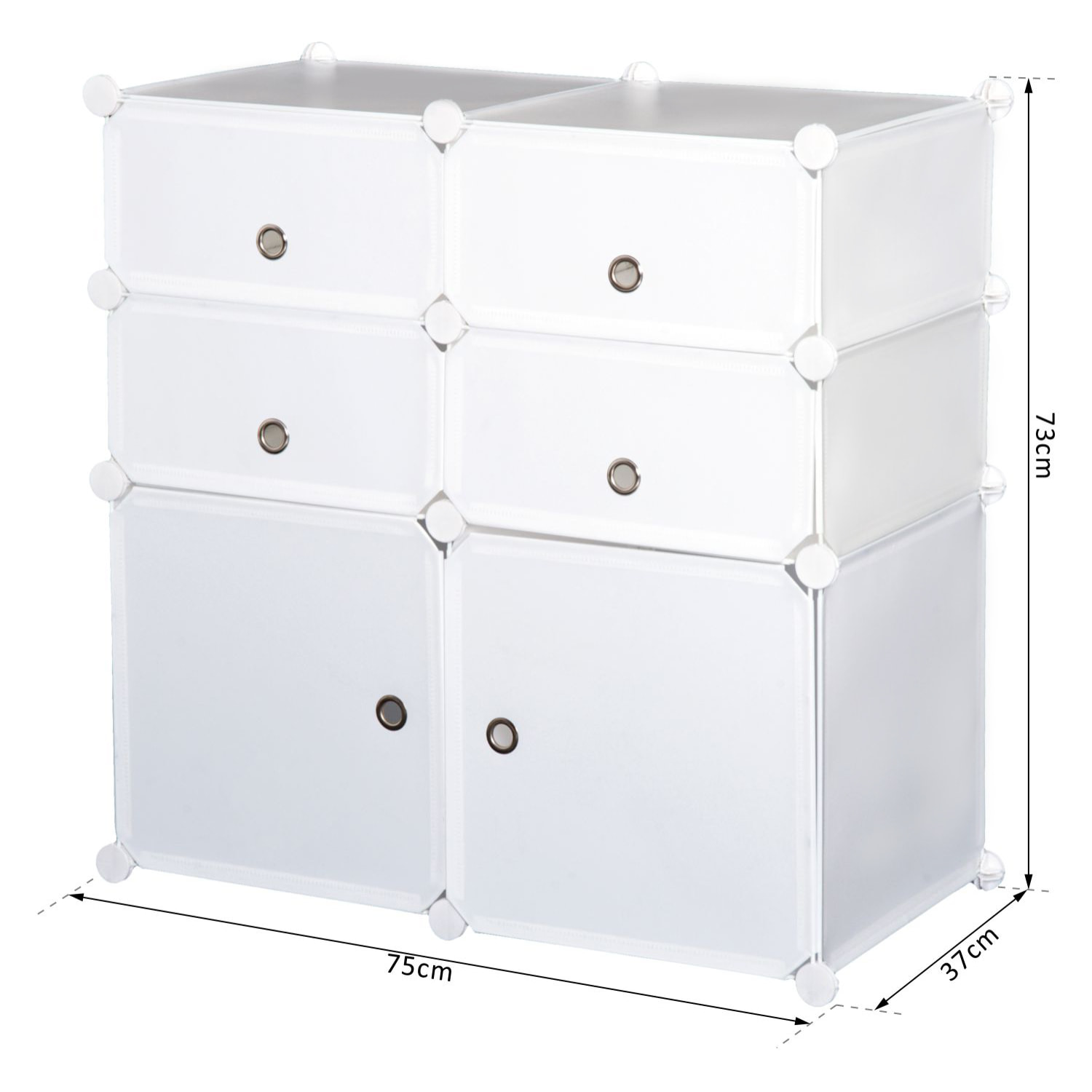 Armoire étagère à chaussures 3 niveaux 6 compartiments plastique + autocollants décoratifs 75L x 37l x 73H cm blanc