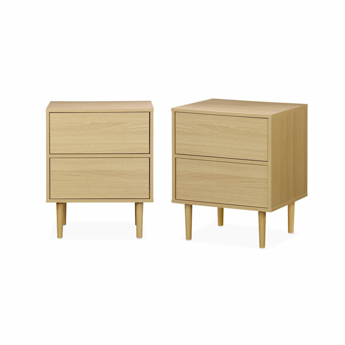 Lot de 2 tables de chevet décor bois naturel - Mika - 2 tiroirs - L 48 x l 40 x H 59cm