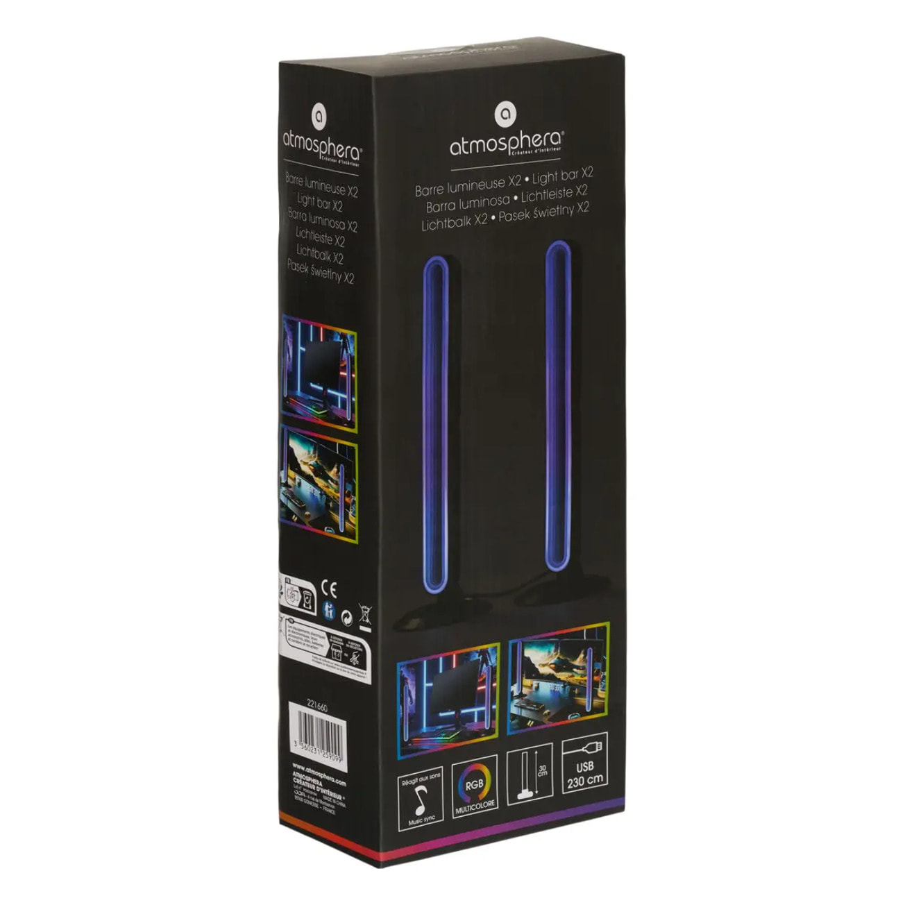 Lot de 2 barres lumineuses Maera H.30cm noir