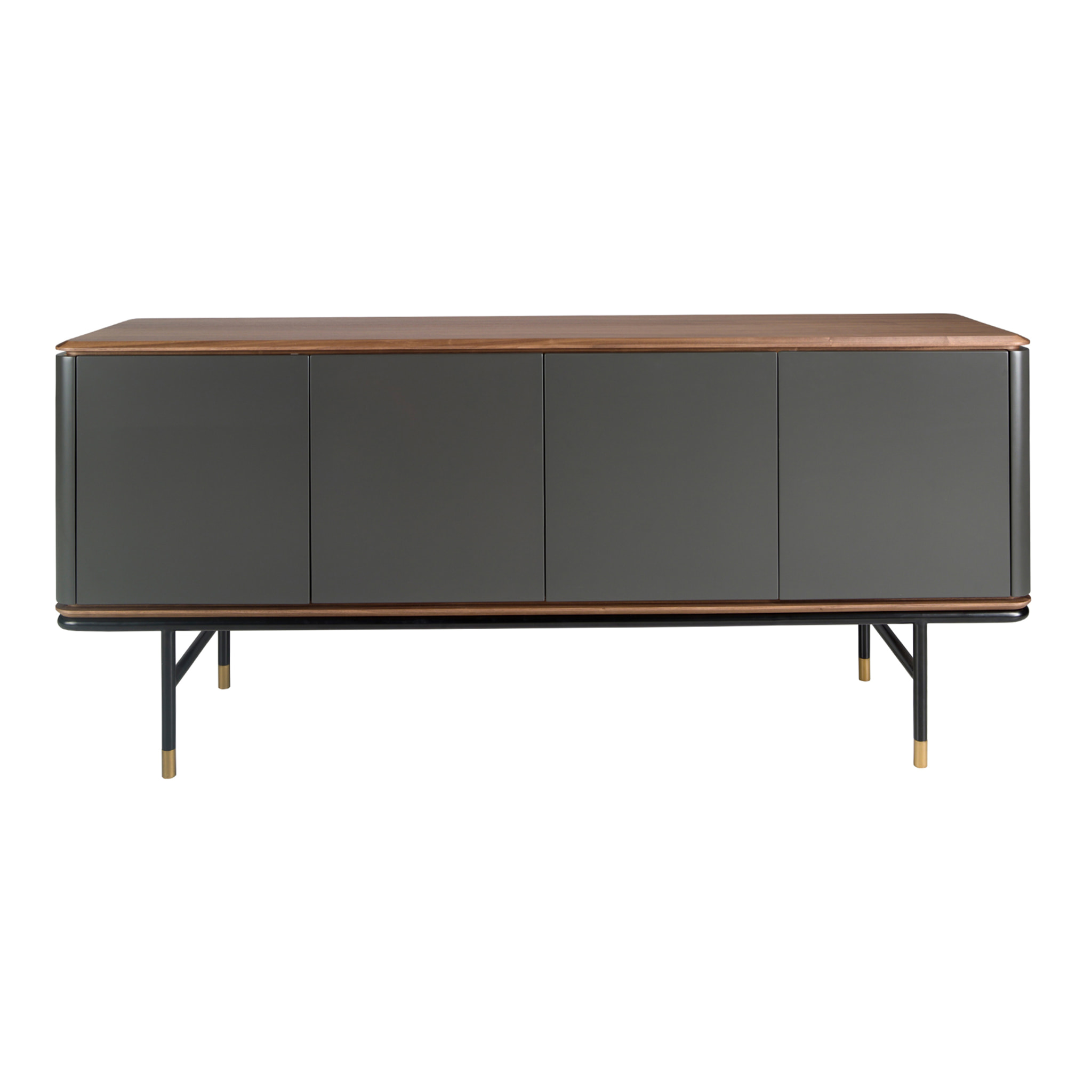 Aparador de madera de MDF en gris oscuro mate y patas de acero inoxidable negro 180x45x79cm