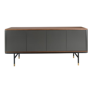 Aparador de madera de MDF en gris oscuro mate y patas de acero inoxidable negro 180x45x79cm