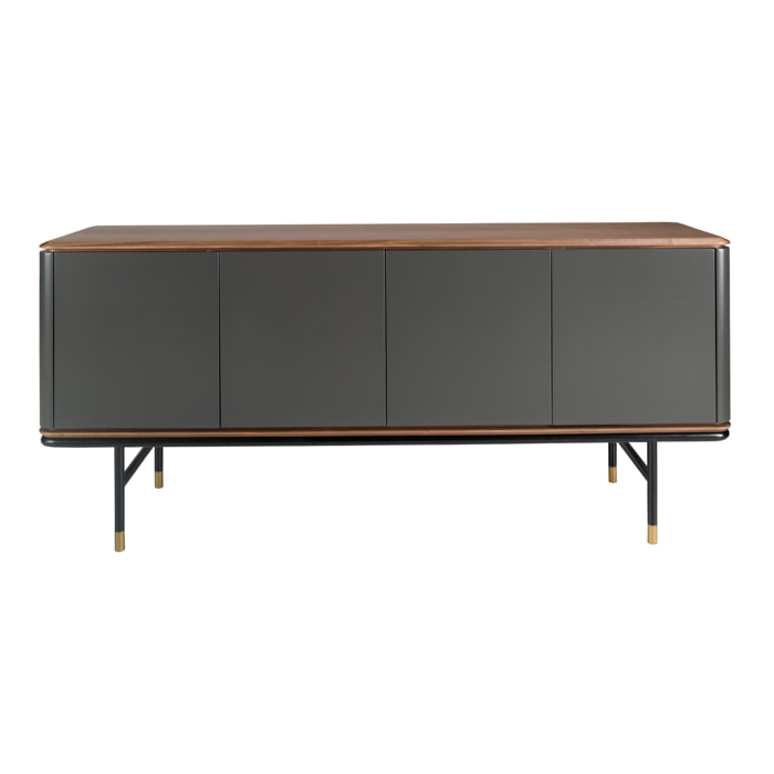 Aparador de madera de MDF en gris oscuro mate y patas de acero inoxidable negro 180x45x79cm