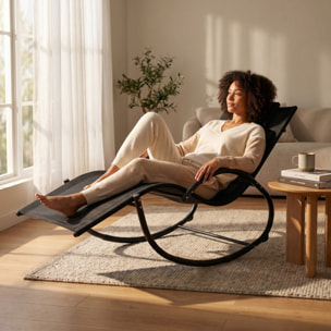 Sedia sdraio dondolo da giardino in acciaio con tessuto textilene e cuscino imbottito, reclinabile e confortevole, resistente agli agenti atmosferici, ideale per relax su balcone terrazzo e giardino, stabile e durevole