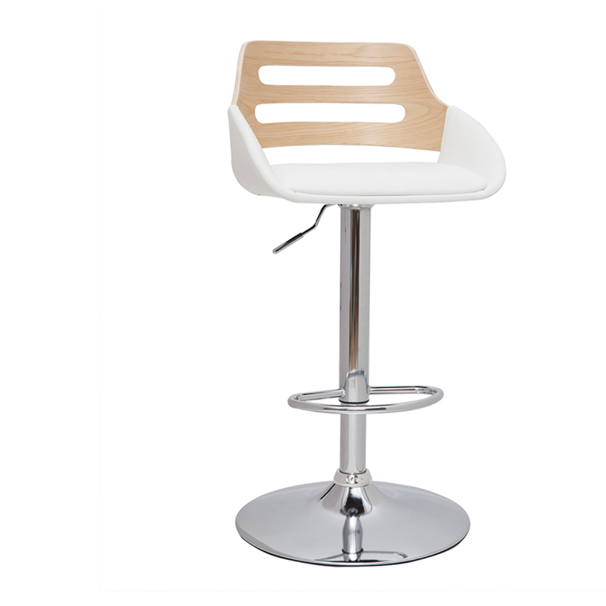 Tabouret de bar relevable design blanc et chêne PERNIK