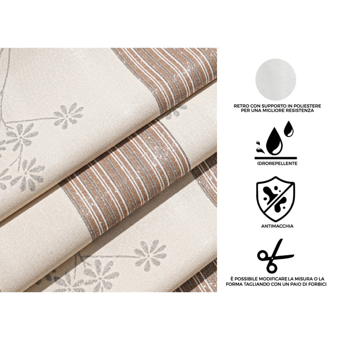 Tovaglia Antimacchia Idrorepellente Rotolo Tagliabile PVC Maniva Riga Flower Beige D5