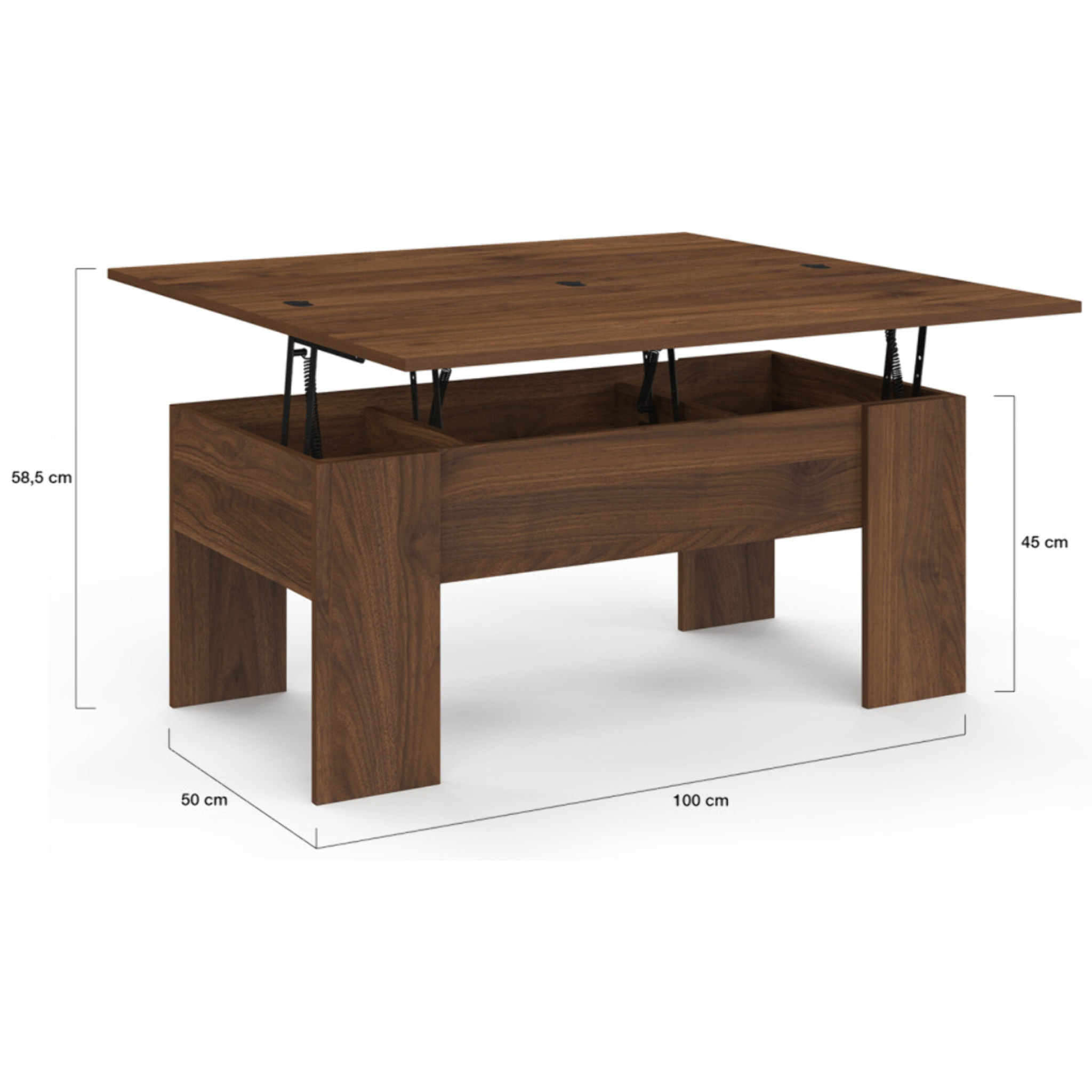 Table basse relevable et dépliante effet noyer