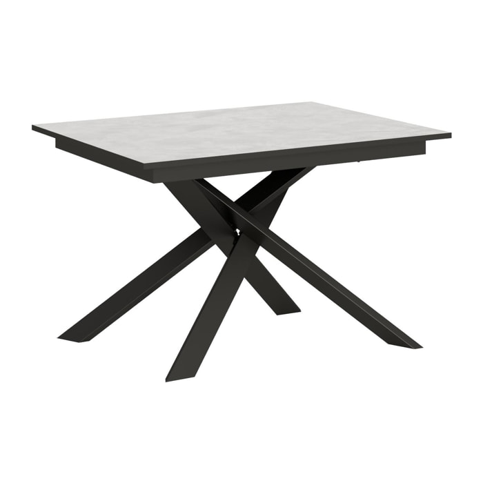 Table extensible 90x120/180 cm Ganty Blanc Spatulé bande de chante Anthracite cadre Anthracite