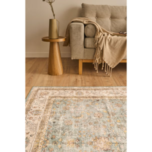 OTTOMAN - Tapis à poils courts doux à motif arabesque turquoise