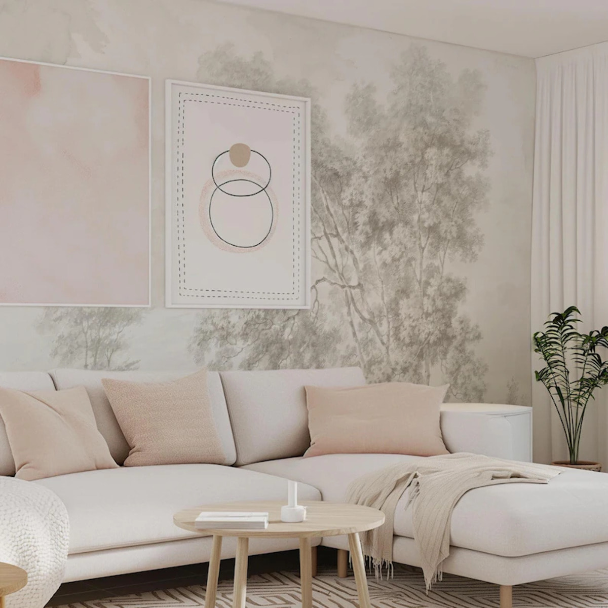 Carta da Parati Paesaggio Crema Seppia