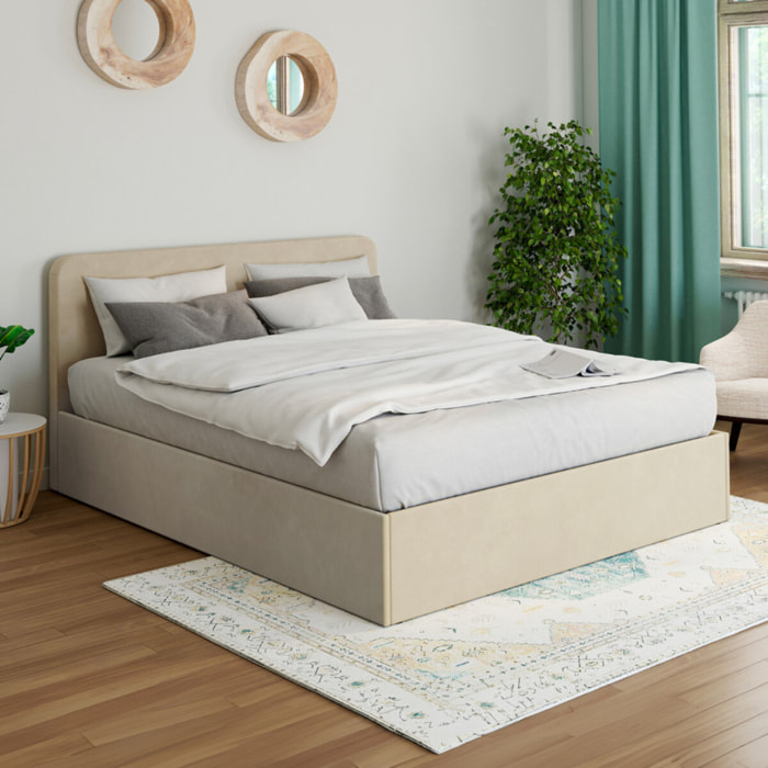 Lit coffre Louise en velours avec sommier et tête de lit - Velours beige