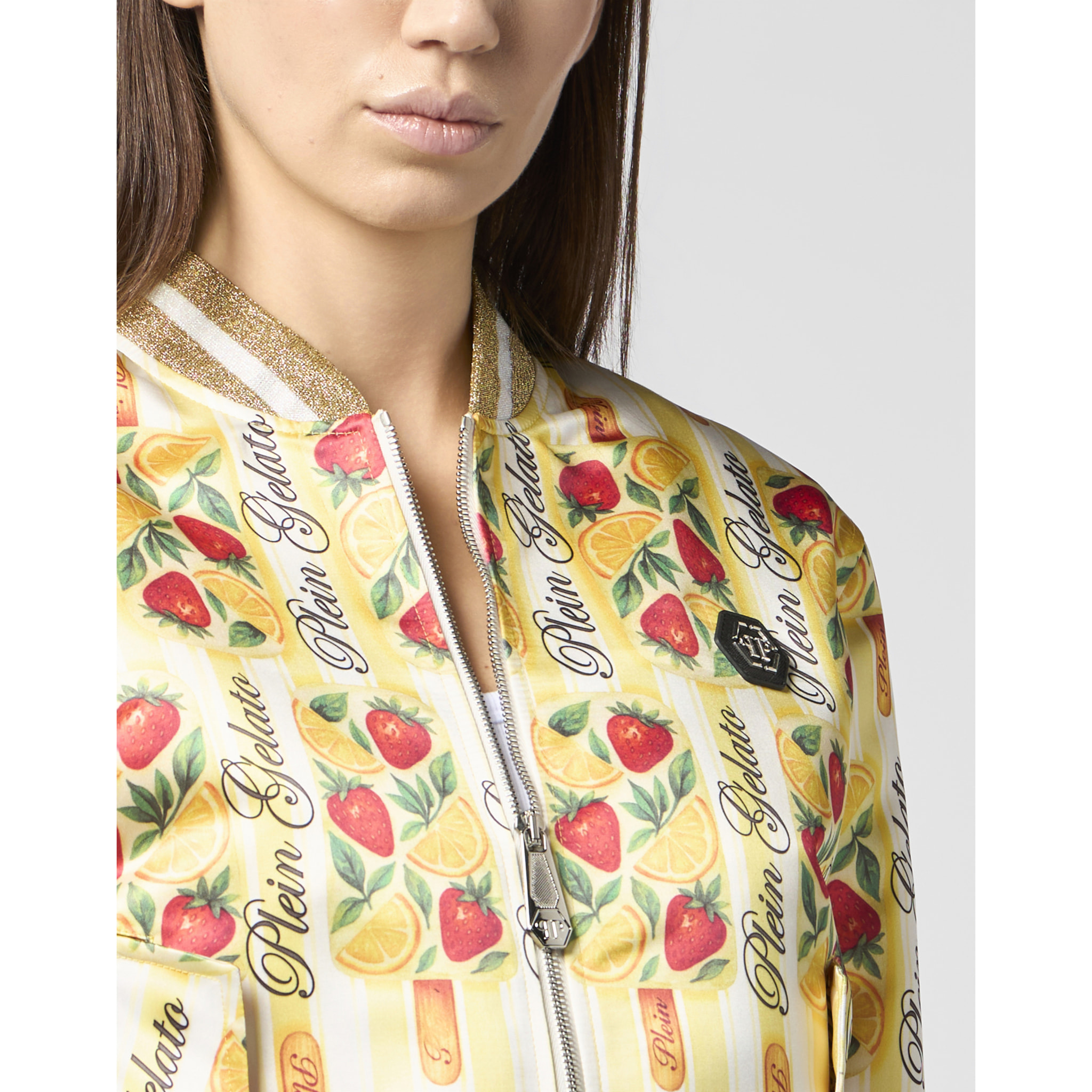 PHILIPP PLEIN Satin Bomber Jacket Ice Cream