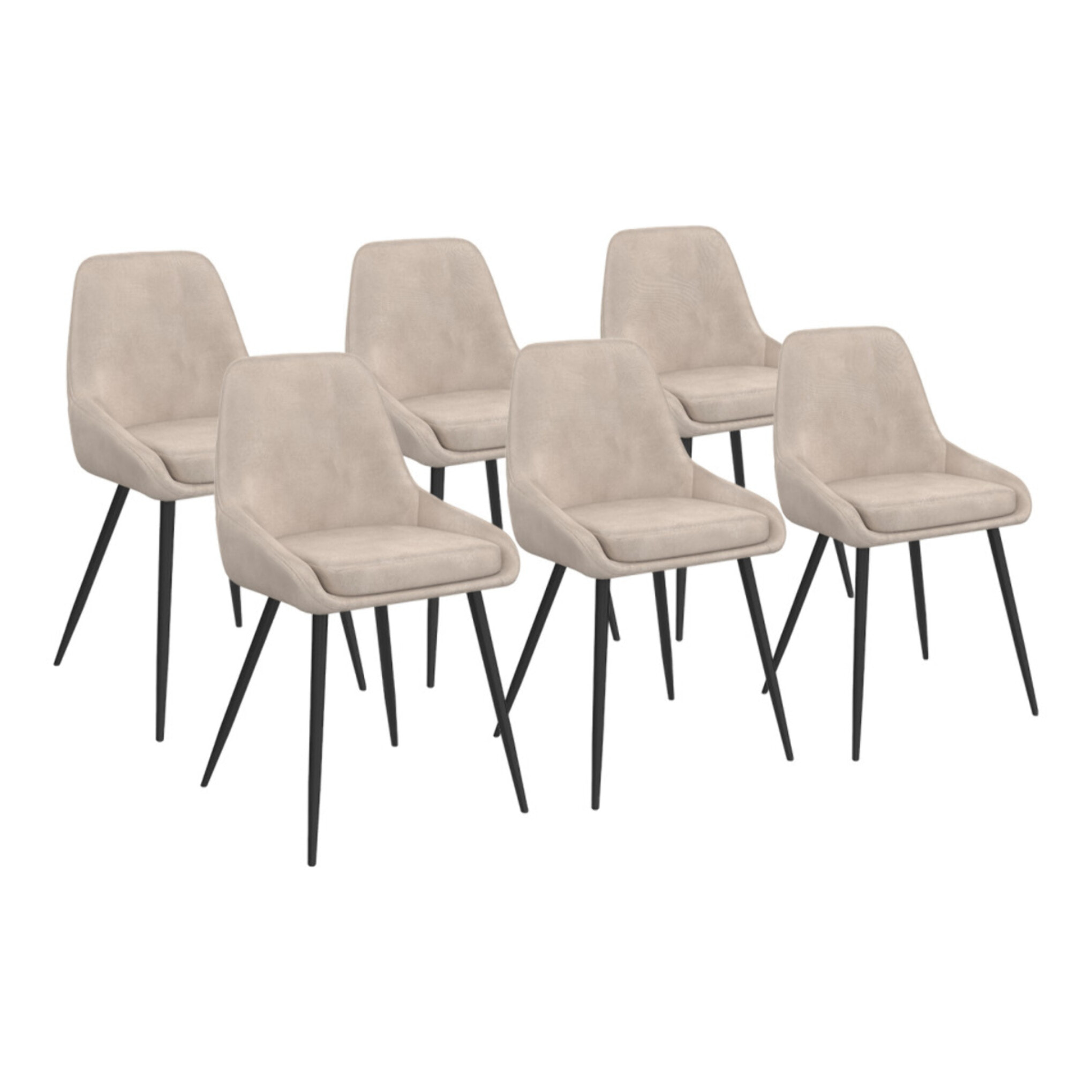Chaises Olivia en velours taupe et pieds métal noirs - lot de 6