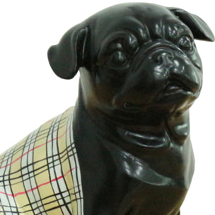 Statuette chien carlin en résine noir avec tartan écossais H20cm - MAX