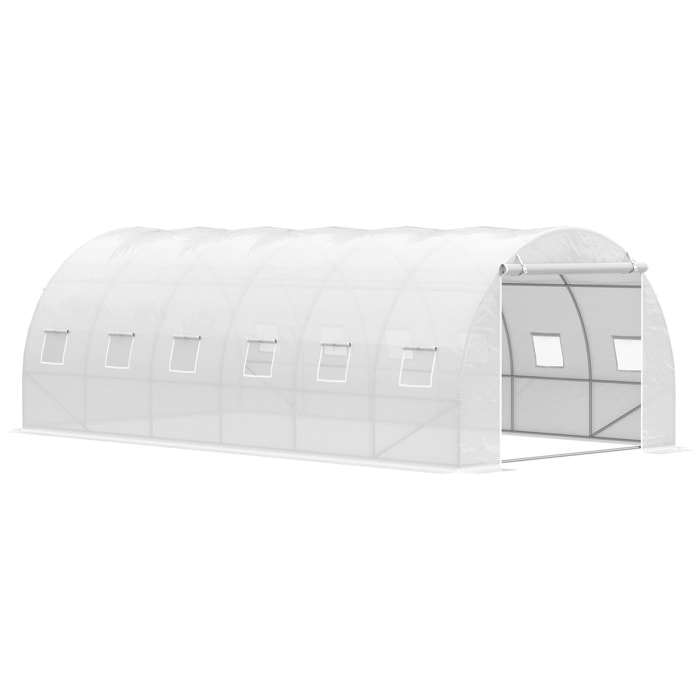Invernadero de Túnel 6x3x2 m con Puerta Enrollable 12 Ventanas Cubierta de PE 140 g/m² y Metal Galvanizado para Cultivos Plantas Verduras Blanco