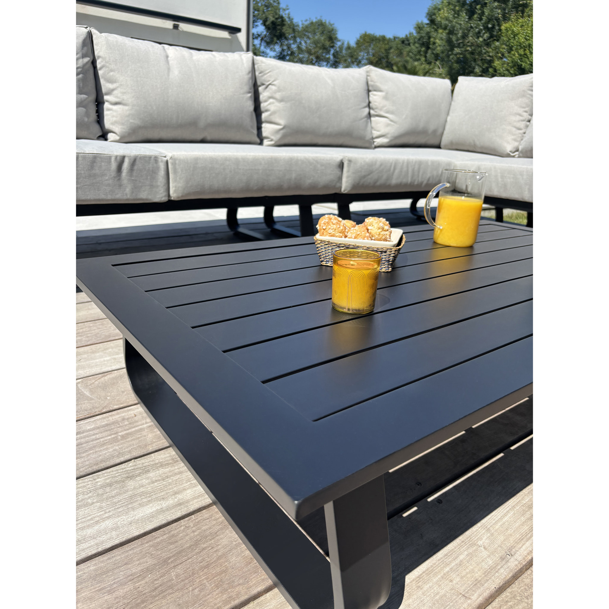 KUMLA - Salon de jardin bas 6 places - Noir