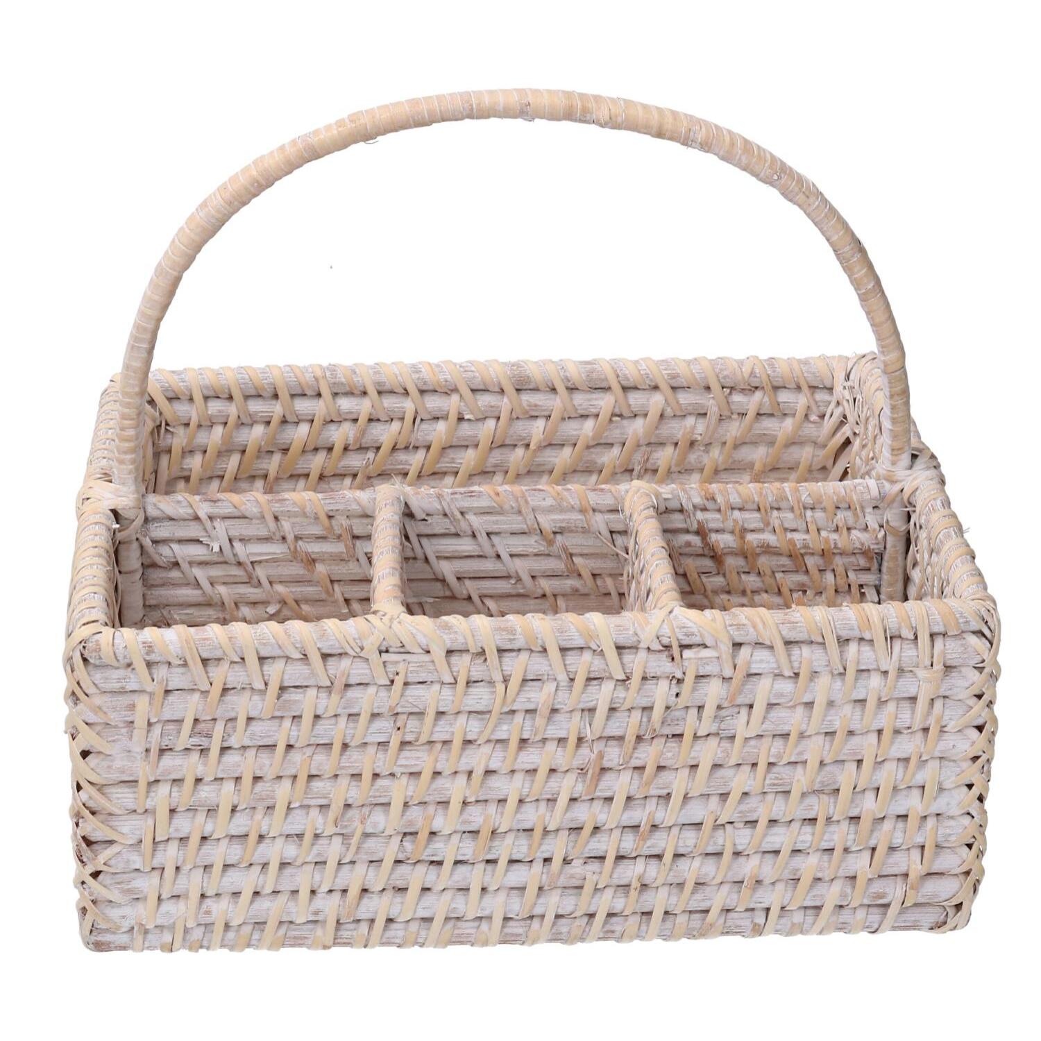 Portaposate in rattan algarve bianco rettangolare cm26x20h11/22