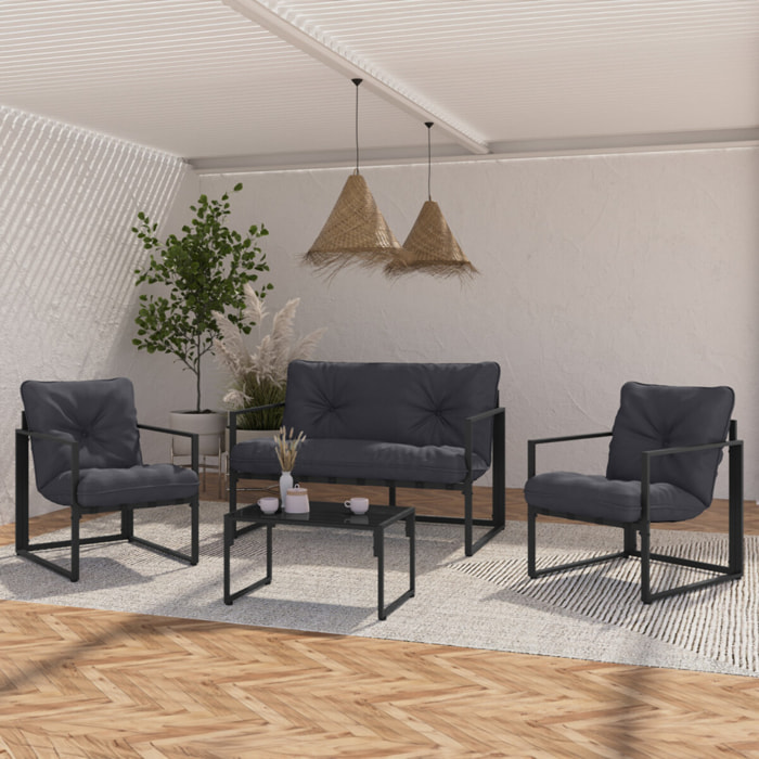 Salon de jardin Tropéa 4 places avec coussins gris