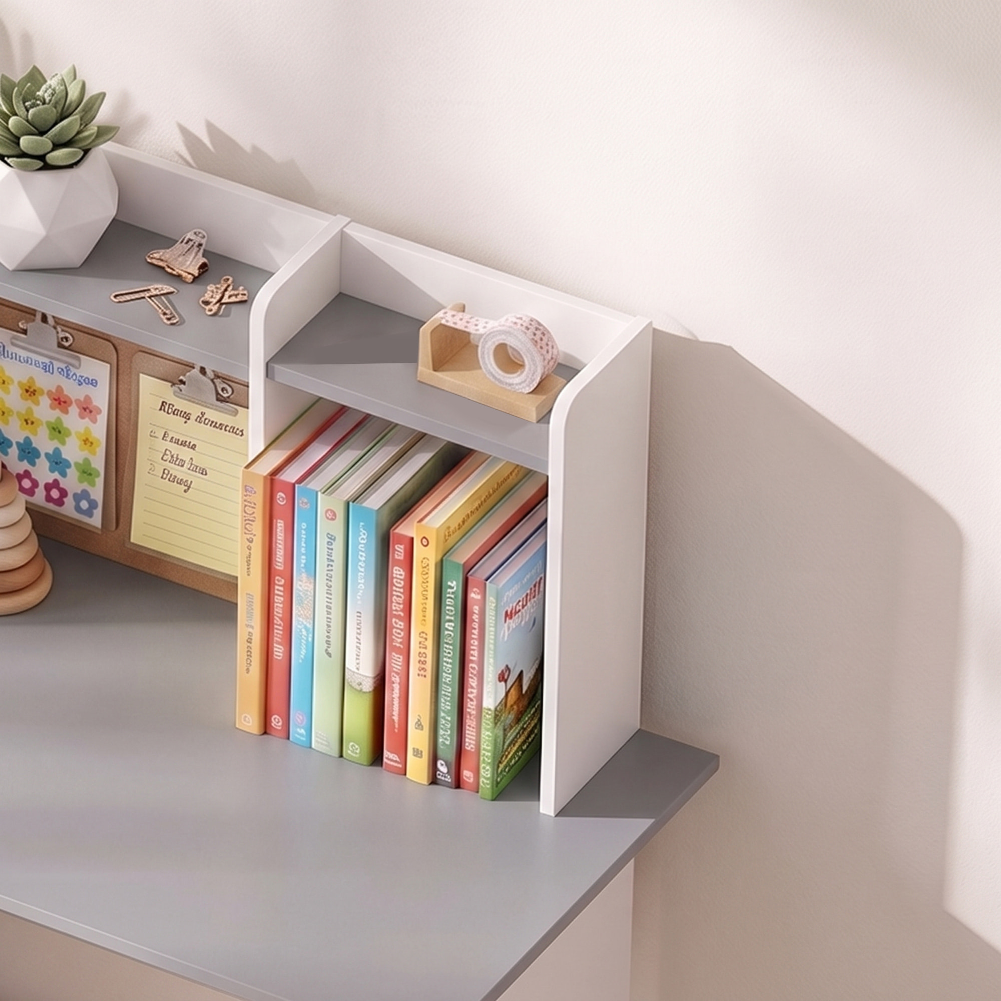 Bureau enfant chaise design multi-rangement avec panneau en liège blanc gris