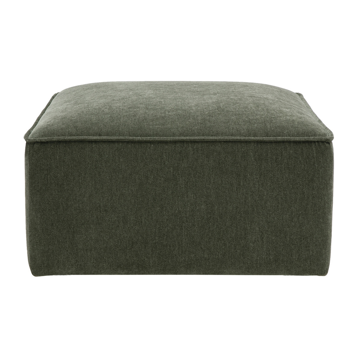 Pouf repose pieds en tissu effet velours vert kaki KERRY