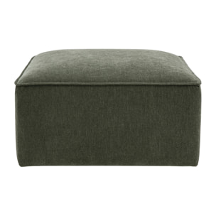 Pouf repose pieds en tissu effet velours vert kaki KERRY