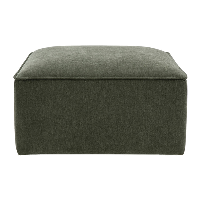 Pouf repose pieds en tissu effet velours vert kaki KERRY