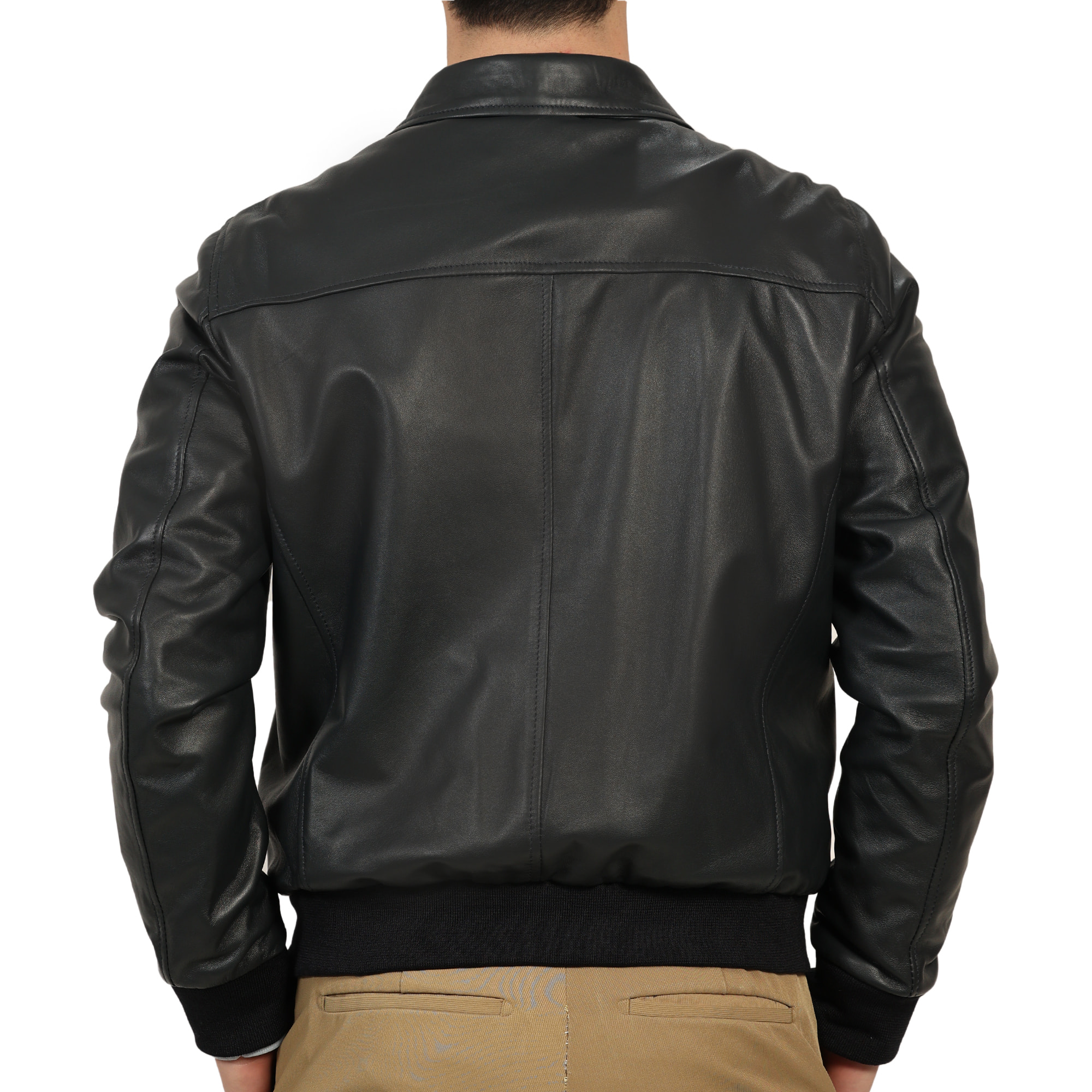 Giubbino in vera pelle di vitello Blu-Slim Fit